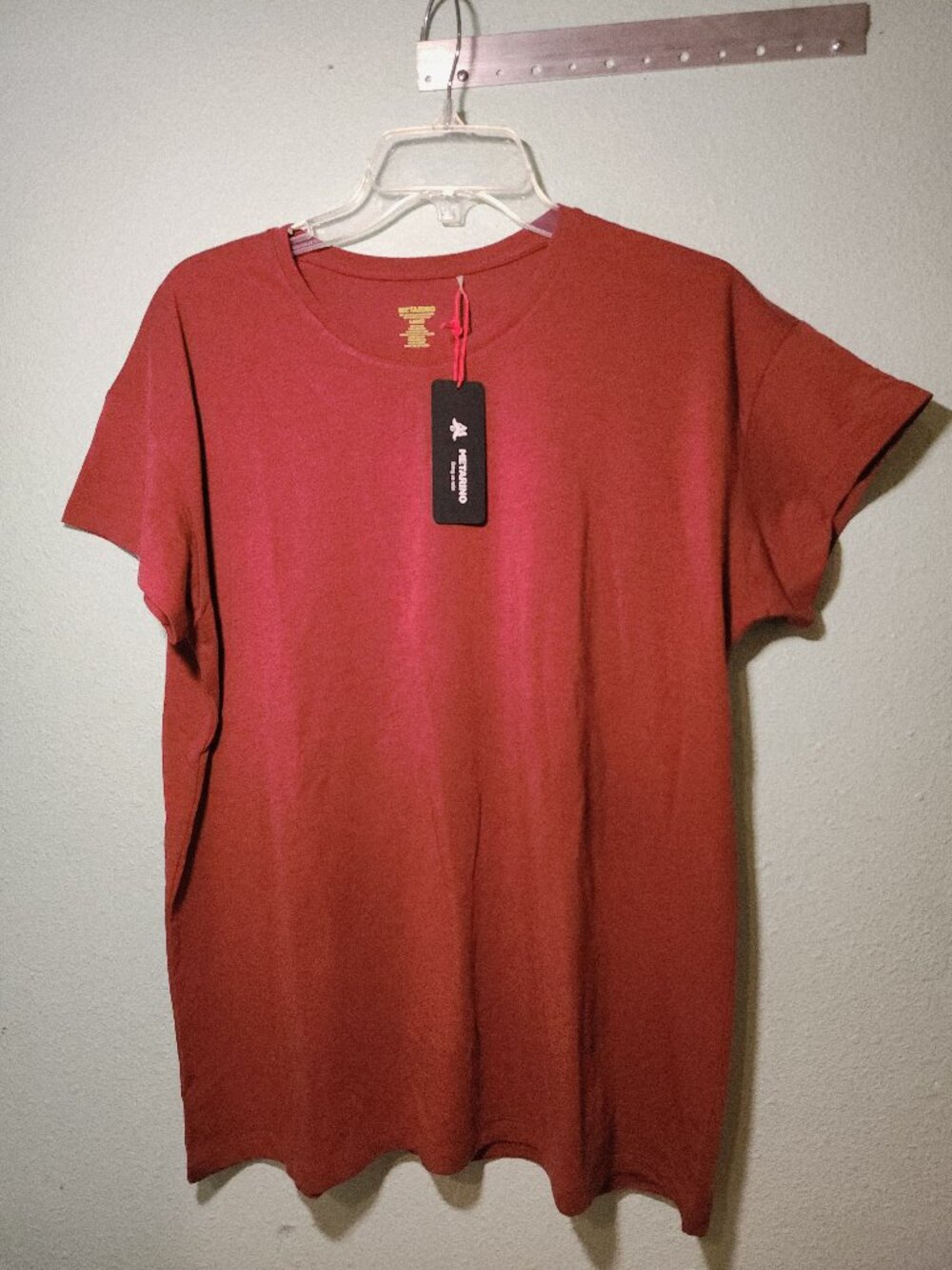 METARINO Merino Wool T-Shirt Brick Red Short Sleeve Crew Neck Women Sz L NWT